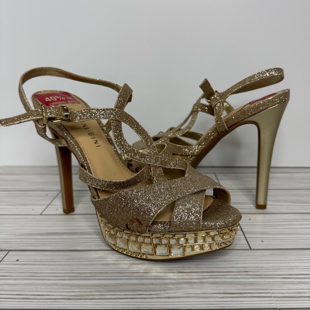 Gianni Bini Gold Metallic sparkle gem Sandal Heels